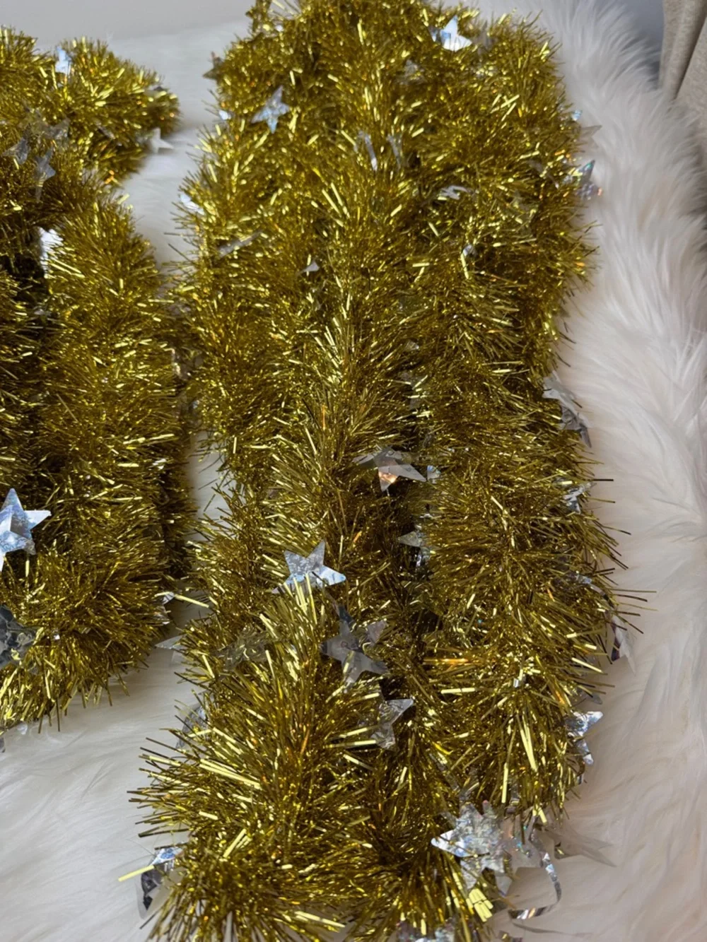 Festive Gold & Silver Stars Tinsel Garland - 20’, 8’, 6’, 3.5’ (37.5 Feet Total)